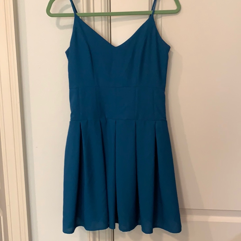 Teal Blue Dress with Pleated Bottom